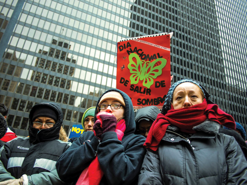 Community members gather at the Federal Plaza for Chicago’s fifth annual Coming Out of the Shadows rally. ISAAC SILVER