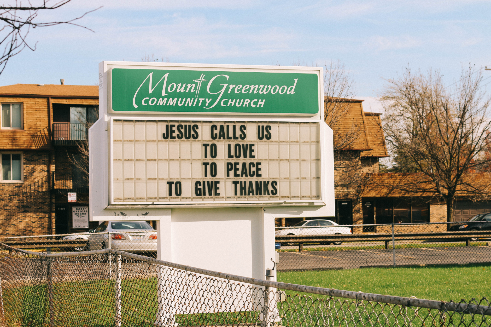 Mount Greenwood Community Church is one of two large churches on 111th Street. It stands about half a mile from where Joshua Beal was killed.