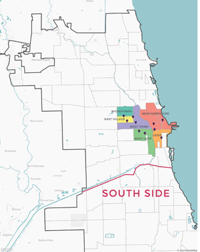 This map shows the locations of ten Chicago-area galleries that were chosen by EXPO CHICAGO's selection committee to participate in the 2016 festival. (Jasmine Mithani)