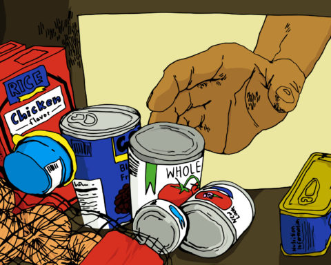 Illustration of hand reaching for canned food by Asia Babiuk