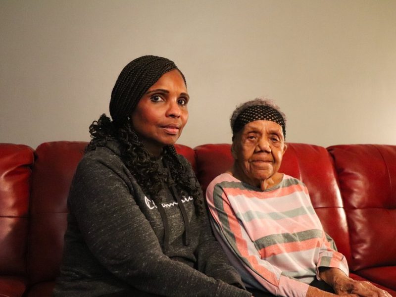 Kimberly Turner and her grandmother, Marion Turner, at the Woolman-Washington housing cooperative, where they both live in separate apartments. Marion, 93, was a part of the original cohort that started the cooperative in the early 1980s. (Photo:Grace Del Vecchio/City Bureau)