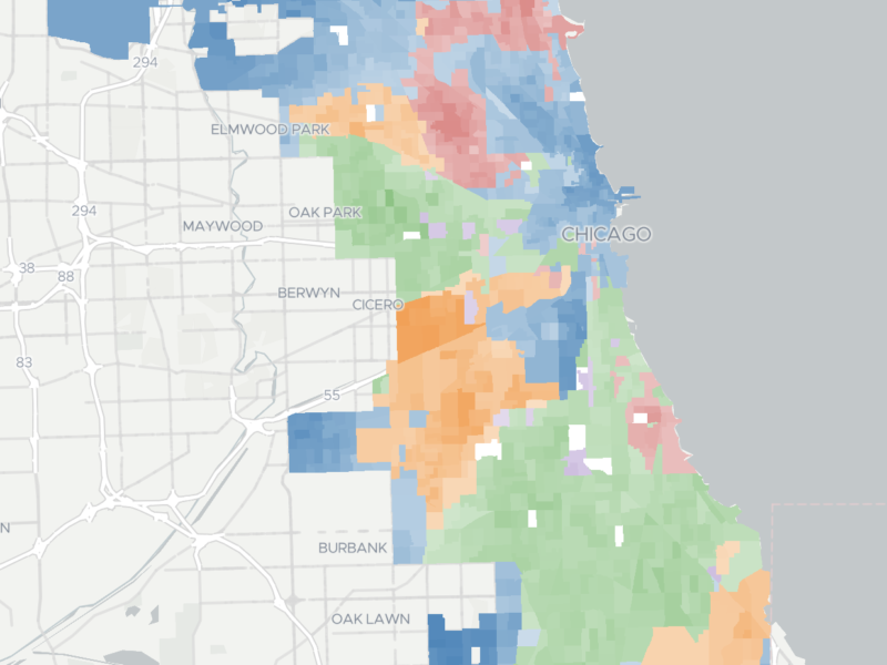 Screenshot of the municipal election results for Chicago mayor. Map produced by Pat Sier for South Side Weekly.