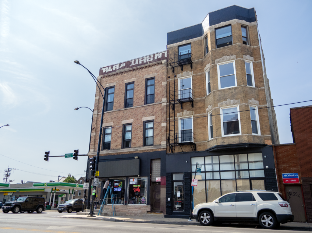 The six-unit building in Pilsen (on the right with the bay windows) where three tenants lived when they withheld rent for unsafe conditions is located near the intersection of South Damen Avenue and West Cermak Road.