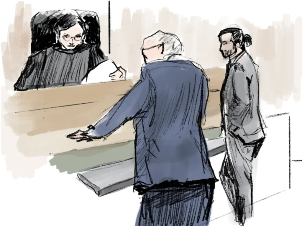 Judge Kathy M. Flanagan with attorney Sam Barth, right, of the Law Center for Better Housing and Evan T. Voboril, the attorney for landlord Pilsen Rentals LLC, at a court hearing in January.